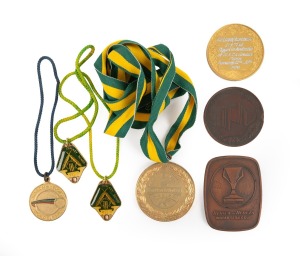 135 · Various award medals, including 1985-86 Benson & Hedges World Series Cup, 1988 Benson & Hedges Bicentenary Test Match (engraved to McDonald), February 1988 Sri Lanka v Australia first test played in Australia gilt medallion by Stokes, 1997-98 Carlton & United Series Winners medallion, 1992 Benson & Hedges World Cup medallion, and two ACB media fobs. (7 items)