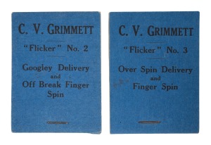 C.V. GRIMMETT: Two "Flicker" books - "Flicker No. 2 - Googley Delivery and Off Break Finger Spin" and "Flicker No. 3 - Over Spin Delivery and Finger Spin", by Flicker Productions, Earls Court Road, London, 1930. (2 items) Provenance: The Clarrie Grimmett Collection, family, by descent.