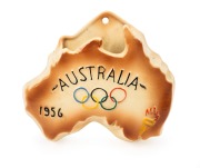 MELBOURNE, 1956 OLYMPICS: Vintage porcelain wall pocket bearing the Olympic rings and torch, emblazoned "Australia, 1956", 14cm high, 16cm wide.