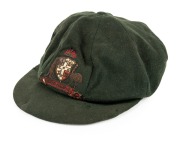 WILLIAM ALBERT (Bert) OLDFIELD (1894-1976) New South Wales & Australia 1919 - 1938: Oldfield's Australian green wool "baggy green" Test cap with Australian shield to front panel with kangaroo and emu embroidered in metal thread and coloured thread, with t