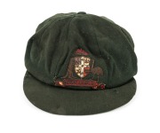 WILLIAM ALBERT (Bert) OLDFIELD (1894-1976) New South Wales & Australia 1919 - 1938: Oldfield's Australian green wool "baggy green" Test cap with Australian shield to front panel with kangaroo and emu embroidered in metal thread and coloured thread, with t - 2