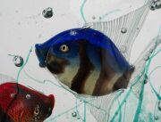 ALFREDO BARBINI (1912-2007) large aquarium glass fish block with three fish and a jellyfish, made from three layered slab of clear glass and housed on bespoke illuminating base, for VETRERIA ALFREDO BARBINI, circa 1950, (A/F), 17cm high, 35cm long, 6cm de - 4