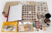 An accumulation of mainly Australian coins in three albums and loose, noted 1937 Crown, 1966 50c (12); heavily duplicated decimal and pre-decimal copper, decimal banknotes in very mixed condition, also medals and souvenir products. (Qty.)