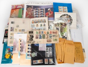 An accumulation of 1990s-2000s Australian MUH stamps in strips, gutter blocks, stamp packs, and sheetlets (including many Olympic medallist types), plus other countries (both mint and used); FV $1150+, highest denomination $1.50. (qty.)