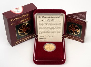 FLORAL EMBLEMS OF AUSTRALIA: 1997 $100 uncirculated 22ct 1/3oz gold coin, limited edition #95/3000, in presentation case with box and CoA.