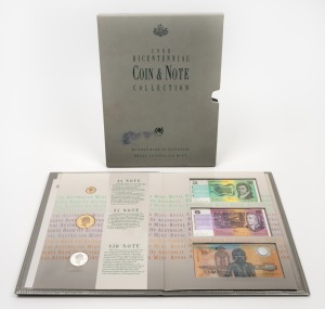 RAM 1988 Bicentennial Coin & Note Collection comprising $2/$5/$10 (sterling silver) coins, $2/$5 (paper), and $10 (polymer).