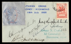 Aerophilately & Flight Covers: The Last Flight of the "Southern Cross" 18 July 1935 (AAMC.515 unlisted variant) a cover (#115) carried from Mascot to Richmond, with special IMPERFORATE vignette showing the route the aeroplane had followed around the world