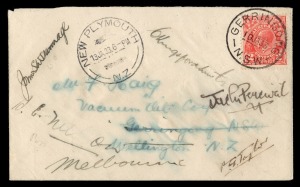 Aerophilately & Flight Covers: 11 January 1933 (AAMC.296) Sydney - New Plymouth (New Zealand) cover flown and signed by Charles Kingsford Smith and his crew (Jack Percival, P.G. Taylor, John Stannage) on the Second Trans-Tasman flight in the "Southern Cro