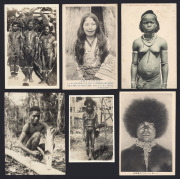 POSTCARDS: INDIGENOUS PEOPLES: An album in slipcase containing 220+ c. 1940s postcards and original photographs, apparently assembled by the scholarly-looking Japanese gentleman who can be seen posing in several of the images, mainly featuring the Ainu pe