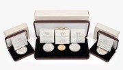 IOC CENTENNIAL COIN PROGRAMME: RAM 1993 three-proof set comprising $200 22ct gold "The Gymnast", $20 sterling silver "The Champions", and $20 sterling silver "The Relay Team", together with National Mint of Greece 1000 drachma sterling silver "Ancient Wre