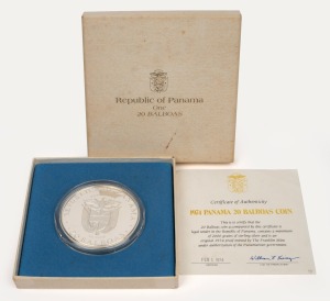 PANAMA: 1974 20 balboas silver proof, in coin capsule with presentation case.