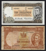 TEN SHILLINGS, 1961 (R.17) Coombs/Wilson, Reserve Bank, AH/62 346862, Unc. Also, a New Zealand 10/- banknote (P-158) in poor condition. (2 items).