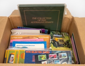 A large accumulation of post office packs (some duplication) issued in years spanning the 1970s (including several earlies in plastic) to the 1990s, plus 1985 Australian Stamps Yearbook; FV $950+, highest denomination $10. (qty.)
