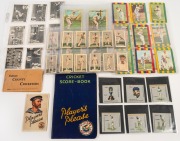 An accumulation of cricket cigarette and trade cards, including 1959 A&BC "Cricket" part-set [41/48], Hoadley's "Test Cricketers" [16], Kings "Photocards" [12], also Player's Navy Cut Cricket Score-Book; G/VG. (98 items)
