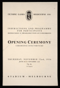 OPENING CEREMONY: Bilingual programme titled "Olympic Games Melbourne 1956 - Instructions and Programme for Participants - Opening Ceremony - Thursday, November 22nd, 1956 - Stadium - Melbourne".