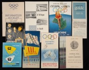 Group of nine programmes and guides produced at the time of the Melbourne 1956 Olympics, noted Housing Commission Victoria "A Village is Built", "Railway And Tramway Maps - Supplement To Official Guide - XVIth Olympiad - Melbourne 1956", "Football Final a