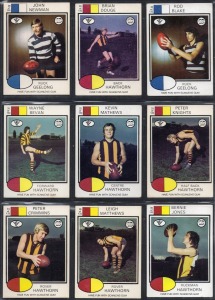 1975 SCANLENS: "Footballers" part-set of 112 cards (of a series of 132), together with sixty-two duplicates, plus seven others. (181 items)