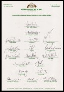 Official ACB team sheets headed "1995 Coca-Cola Australian Cricket Tour Of West Indies", signed by Mark Taylor, Ian Healy, Greg Blewett, Shane Warne, Craig McDermott, and others. (2 examples) - 2