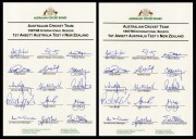 Official ACB team sheets headed "Australian Cricket Team 1997/98 International Season - 1st Ansett Australia Test V New Zealand", with signatures of Mark Taylor, Steve Waugh, Matthew Elliot, Glenn McGrath, Ricky Ponting, Shane Warne, and others. (2 exampl