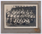 SOUTH MELBOURNE SWANS: Two original 1920s clubhouse photographs, both mounted on board, the larger 20 x 30cm overall; one image depicts a club dinner, the other a display titled "South Melbourne Football Club - 1874-1924 Jubilee Year", plus c. 1910s Swans - 3