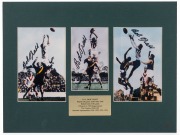 Seven signed mounted displays intended for framing, all 30.5 x 40cm overall, most featuring Bob Pratt, with others present including Peter Hudson.