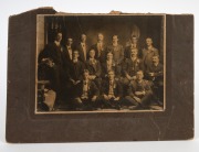 SOUTH MELBOURNE SWANS 1880s: Official team photograph taken at South Melbourne Cricket Ground, showing players wearing the blue and white uniforms that predated the club's shift to red and white; mounted on backing card, 24.5 x 30.5cm overall, together wi - 3