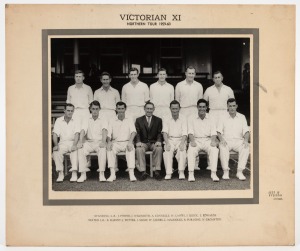 VICTORIAN XI: Northern Tour 1959-60 official team photograph, noted Alan Connelly, Bill Lawry, Jack Potter, and Len Maddocks, together with South Melbourne Cricket Club "First Eleven Winners Victorian Cricket Association Premiership Season 1959-60", "Fourth Eleven Premiers Metropolitan Cricket League 1960-61", and "First Eleven Winners Victorian Cricket Association Premiership 1967-68"; all photographs mounted on board, the largest 30.5 x 37cm overall. (4 items)