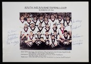 Three photographs (two mounted) bearing the signatures of many 1940s Swans players, including Jack Williams, Bob Matlock, Keith Smith, Jack Sheedy, Ted Whitfield, and others, together with 1948 South Melbourne Football Club "Kia-Ora Sports Parade - Melbou - 3