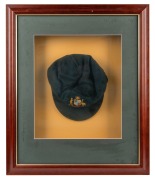 Keith Stackpole's 1972 Australian Test Team baggy green cap, with embroidered Coat of Arms "Australia - 1972" to the front panel; presented in a custom-built encased frame, 64 x 54.5cm overall.