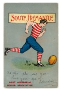 SOUTH FREMANTLE: A "SOUTH FREMANTLE - WEST AUSTRALIAN SENIOR ASSOCIATION" Valentine's Series postcard, used in 1907 with a message from Ada asking Alice "Is this the one you had your eye on Saturday?" Also, a real photo postcard published by A.O. Charlton