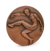 1959 MELBOURNE PREMIERSHIP MEDAL: Presented to Ian Thorogood (named on medal in half back flank position), obverse featuring image of stylised footballer by Andor Meszaros (1900-1972; Meszaros also known for designing the medals for the 1956 Melbourne Oly - 2