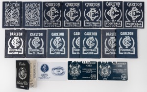 CARLTON: Group of member's season tickets, comprising the years 1948, 1949, 1951, 1952, 1955, 1957 (Scholar's Ticket), 1959, 1973, 1974, 1975, 1977 (2), 1978 (2), 1986, 1988, and 1992 (2), all with list of fixtures, and holes for each game attended. (18 items)