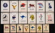 1973 SCANLENS: Club emblem sticker cards (large type) complete set [12], together with 1974 club emblem sticker cards (smaller type) part-set [7/12]; mixed condition, mostly superior grades. (19 items)