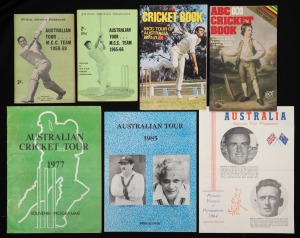 101 · Various Tour Programmes, etc., comprising of the 1958-59 Australian Tour...M.C.C. Team (NSW Cricket Assoc.); Australian Team touring England in 1964 (Rostan Press); 1965-66 Australian Tour...M.C.C. Team (NSW Cricket Assoc.); 1970-71 ABC Cricket Book; 1976-77 ABC Cricket Book; 1977 Australian Cricket Tour, and, 1985 Australian Tour. (7 items).