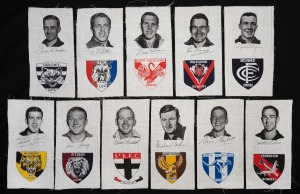 1964 Herald Sun newspaper "VFL Captains" cloth patches part-set [11/12], including noted Ted Whitten, Bobby Skilton, Ron Barassi, and Darrel Baldock; superb condition - scarce.