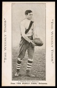 SOUTH MELBOURNE - ARTHUR HISKINS: Circa 1910 The Weekly Times "Victorian Footballers" postcard; G/VG.