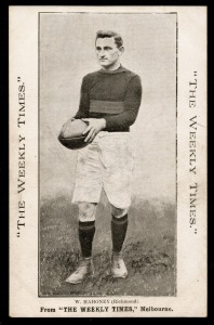 RICHMOND - WILLIAM MAHONEY: Circa 1910 The Weekly Times "Victorian Footballers" postcard; G/VG.