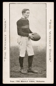 RICHMOND - GEORGE GIBSON: Circa 1910 The Weekly Times "Victorian Footballers" postcard; G/VG.