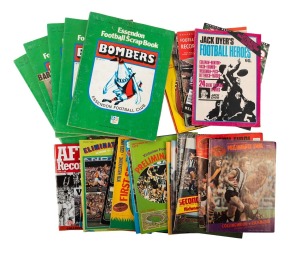 Twenty-five issues of Football Record magazine (mostly finals), spanning the years 1964 to 1999, together with five Essendon Football Scrap Books (full), plus two other publications. (32 items)