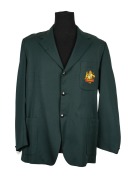 KEITH STACKPOLE'S 1972 AUSTRALIAN TEST TEAM BLAZER: In green light-weight wool, with the Australian coat-of-arms and the date "1972" embroidered in silk to the pocket; believed to have been issued to the team for the tour of the West Indies. - 2