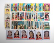 SCANLENS "FOOTBALLERS": Group comprising 1965 part-set [7/36], 1968 (Series A) part-set [20/44] including Bob Skilton, with 2 duplicates, 1968 (Series B) part-set [21/40], 1969 part-set [15/40], and 1969 die-cut part-set [6/18] in top loaders; Poor/G. (69