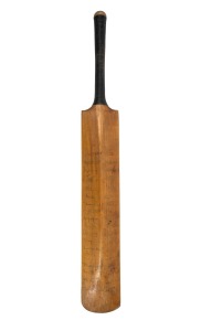 1959/60 AUSTRALIAN TOUR TO INDIA AND PAKISTAN: A full-size Hanif cricket bat, signed to the front by the Australian touring party of nineteen (including Benaud, Harvey, McDonald, Davidson, Meckiff, O'Neill, Grout, Lindwall, Loxton, and Jarman), and signed to the reverse by the Pakistani and Indian teams.