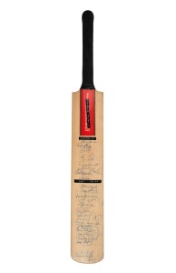 A full-size Gray-Nicolls cricket bat signed to the front of the blade by an Australian team led by Allan Border and Rodney Hogg and a West Indies team led by Clive LLoyd; further signed on the back of the blade by the New Zealand team led by Geoff Howarth, the Indian team led by Kapil Dev, the Sri Lankan team led by Duleep Mendis, the Pakistani team led by Imran Khan, and the English team led by David Gower.