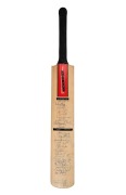 A full-size Gray-Nicolls cricket bat signed to the front of the blade by an Australian team led by Allan Border and Rodney Hogg and a West Indies team led by Clive LLoyd; further signed on the back of the blade by the New Zealand team led by Geoff Howarth