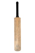 A full-size Gray-Nicolls cricket bat signed to the front of the blade by an Australian team led by Allan Border and Rodney Hogg and a West Indies team led by Clive LLoyd; further signed on the back of the blade by the New Zealand team led by Geoff Howarth - 3