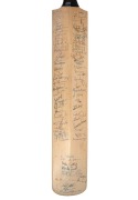 A full-size Gray-Nicolls cricket bat signed to the front of the blade by an Australian team led by Allan Border and Rodney Hogg and a West Indies team led by Clive LLoyd; further signed on the back of the blade by the New Zealand team led by Geoff Howarth - 4