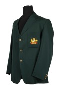 KEITH STACKPOLE'S EARLY 1970s AUSTRALIAN TEST TEAM BLAZER: In green light-weight wool, with the Australian coat-of-arms embroidered in silk to the pocket, together with similar blazer lacking pocket; believed to be the jackets provided to the team that to