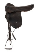 THE SADDLE USED BY DANNY MAHER WHEN HE RODE THE WINNERS OF THREE ENGLISH DERBYS: ROCK SAND in 1903, CICERO in 1905, and SPEARMINT in 1906, as well as numerous other races Maher rode for King Edward VII, however the king's horses were raced under the name 