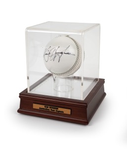 123 · KIM HUGHES: Signed A.G. Thompson cricket ball, in perspex case with CoA.