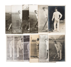 37 · POSTCARDS: Group of twelve c. 1900s photographic postcards of prominent cricketers at the wicket, including four T. Bolland types (Australians W.W. Armstrong, M.A. Noble, Joe Darling, and R.A. Duff), as well as English and Indian players. (12 items)